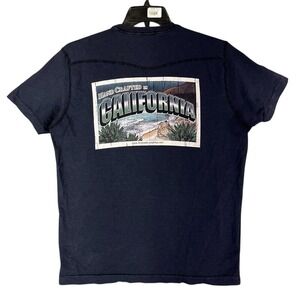 Agave Lux Mens M Graphic Cut Postcard Tee Handcrafted USA California‎ Shirt Navy